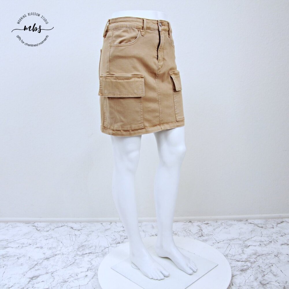 Good American The On Duty Cargo Frayed Hems Mini Skirt Tan Women 4